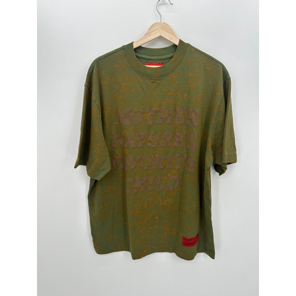 Chnge Men Green Mother Nature's Favorite Child Washed Tee T-Shirt Size L Organic
